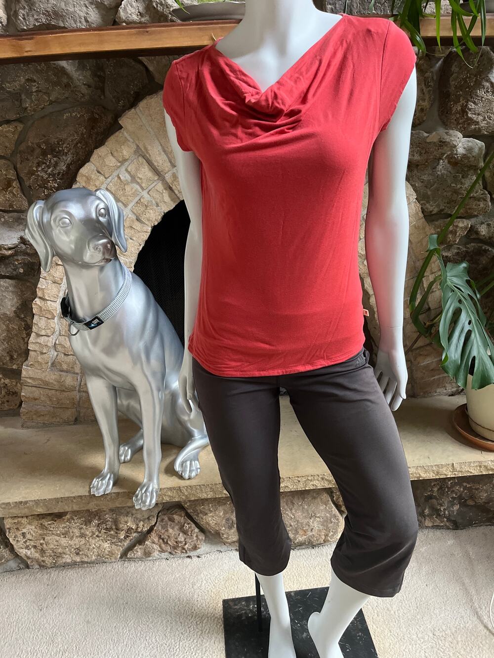 Toad and Company Red Tencel Draped Neck Short Sleeve Shirt Women's Size Small